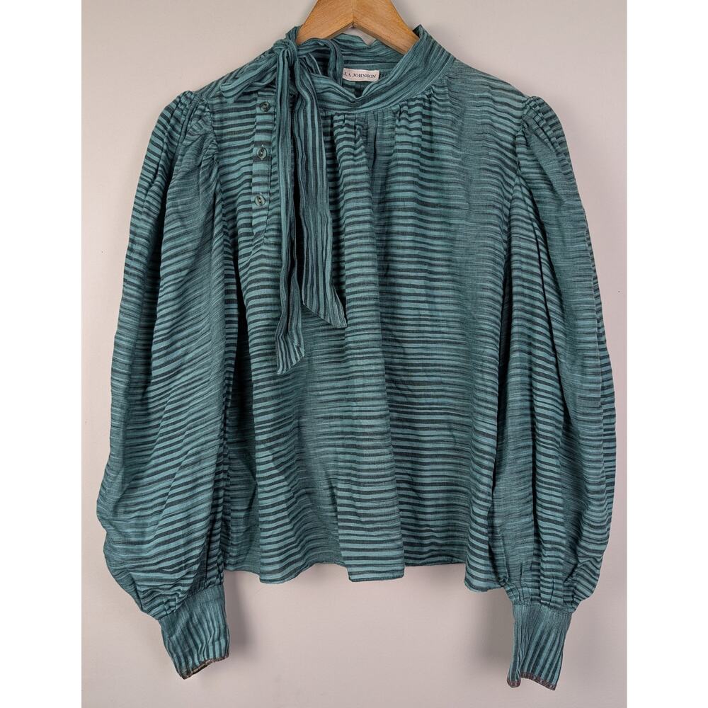 Ulla Johnson Tie Neck Lightweight Cotton Blouse Teal 4